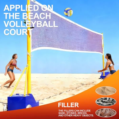 Portable Volleyball Poles,Blue Badminton Stand,Volleyball Net Outdoor with Wheels,Height Adjustable 5-6.9ft,Heavy Duty Steel Base,with Volleyball Net/Badminton Net,for Backyard Beach Indoor Outdoor