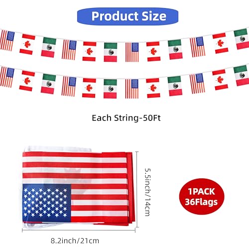 2 Pack America, Canada and Mexico Small String Flag, 100 Feet 72 Pcs Pennant Banner Bunting Flags, Football Match Game Soccer Party Decor, Celebration (2)