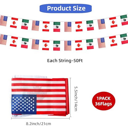2 Pack America, Canada and Mexico Small String Flag, 100 Feet 72 Pcs Pennant Banner Bunting Flags, Football Match Game Soccer Party Decor, Celebration (2)