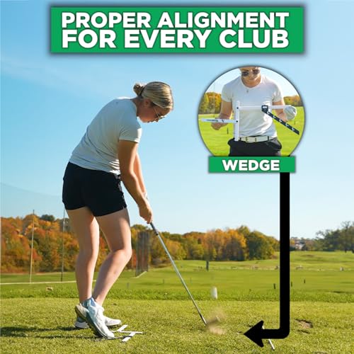 Golf Stance and Alignment Training Aid – Setup Left & Right Handed - Proper Ball Position & Foot Placement Golf Aids/Tool – Pro Perfect Wedge to Driver – Portable Alignment Stick Mat