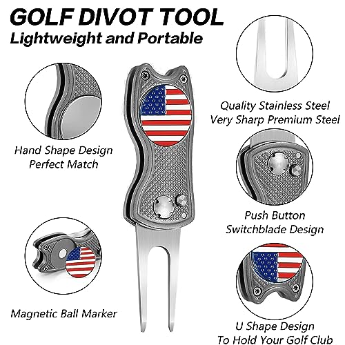 FINGER TEN Golf Divot Repair Tool and Ball Marker Switchblade Value Pack, Foldable Magnetic Stainless Steel with Pop-up Button for Men Women - color: Gray