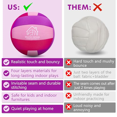 Soft Indoor Volleyballs for Practicing Inside House and Yard, Safe and Silent Volleyball for Girls Boys Kids Youth Beginners Training Birthday Christmas Easter Gifts - color: Pink