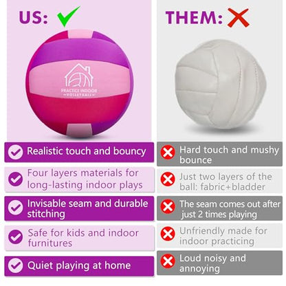 Soft Indoor Volleyballs for Practicing Inside House and Yard, Safe and Silent Volleyball for Girls Boys Kids Youth Beginners Training Birthday Christmas Easter Gifts - color: Pink