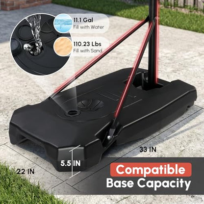 PEXMOR 5.05-8.53FT Portable Basketball Hoop, Adjustable to Any Height Easily, 33" Backboard for Teenagers, with Fillable Base & Wheels, Basketball Goal for Outdoor, Indoor, Backyard, Driveway