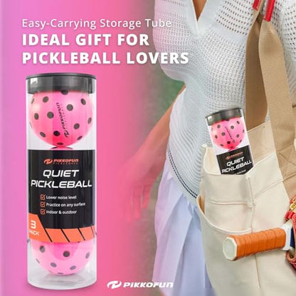 Silent Pickleball Balls - Quiet Foam Pickleballs for Indoor and Outdoor Practice - Includes 3 Balls and Tube - 3 Pack Soft Pickleballs - color: B-Pink