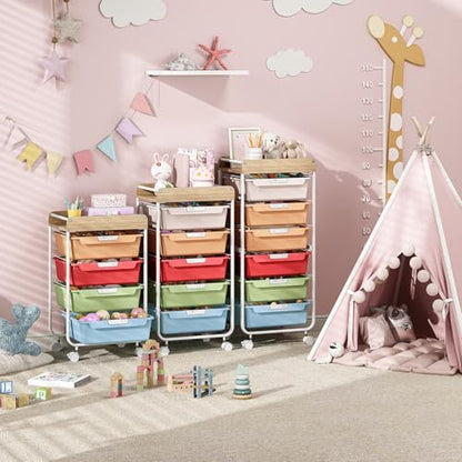 SYKIARIOL Rolling Cart with 6 Drawers,Utility Storage Cart with Drawers,Art Craft Organizers and Storage,Makeup Organizer with Wooden Tabletop,Rainbow