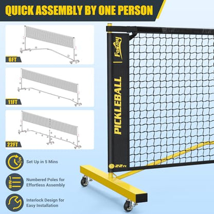 Pickleball Set Net with 4 Paddles, 6FT/11FT/22FT Portable 3-in-1 Pickle Ball Net with Carry Bag, Pickleballs, Designed for All Weather Conditions - style: 3-in-1 pickleball net with rackets