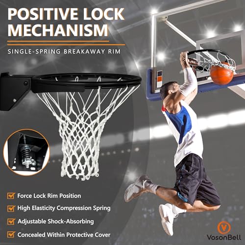 Basketball Rim Replacement, Single-Spring Breakaway Basketball Rim Outdoor Indoor, Universal 18 Inch Heavy Duty Basketball Hoop Rim and Net - color: BLACK, style: TUBE TIE Basketball Rim