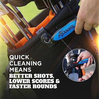 Frogger BrushPro Latch-It Golf Club Cleaner, Ergonomic Grip and Latch-it Magnet - Professional Golf Club Brush and Groove Cleaner for Golfers - color: Blue