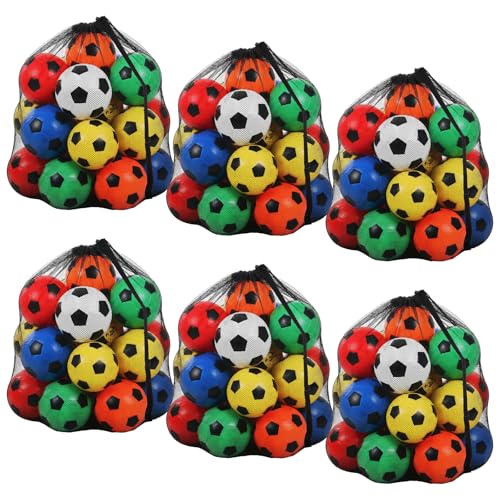 6 Pcs 40" x 30" Large Sports Ball Bag Mesh Soccer Basketball Bags Large mesh drawstring bags with Adjustable Shoulder Strap for Football Volleyball Gym Sports Equipment (Black)