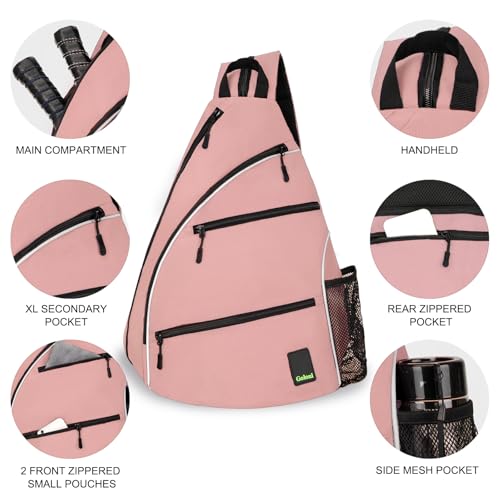 Goloni Pickleball Bag for Women Men, Convertible Pickleball Backpack Sling Bag with Fence Hook, Waterproof Polyester Paddle Bag with Multiple Compartments - color: Pink