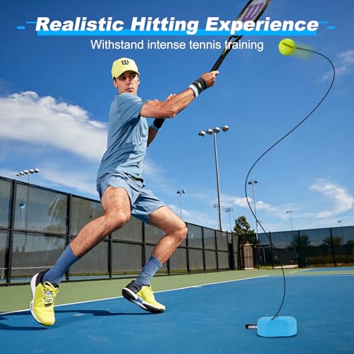 Hikeen Premium Tennis Trainer Rebound with Metal Base,Portable Solo Tennis Trainer Set with 3 Highly Elastic String Balls,Tennis Practice Equipment for Adult Kids an Beginners - style: Blue