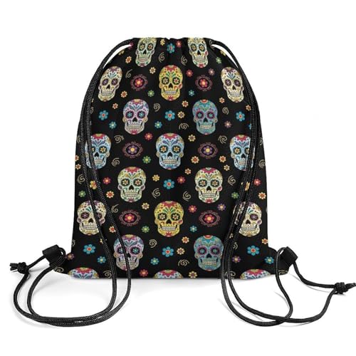 Gym Drawstring Backpack Sackpack Water Resistant for Sports Beach Yoga Travel Unisex, Sugar Skulls Bags - color: Picture (517)