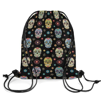 Gym Drawstring Backpack Sackpack Water Resistant for Sports Beach Yoga Travel Unisex, Sugar Skulls Bags - color: Picture (517)