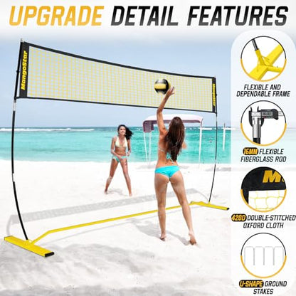 MangoStar Volleyball Net, 12FT Portable Volleyball Net for Backyard Beach, Adjustable Height, Freestanding Volleyball Net with Carry Bag for Indoor&Outdoor, Professional Net for Hitting&Serving