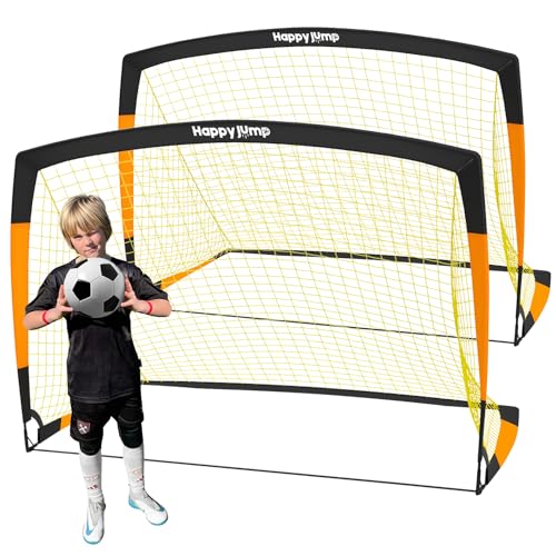 Happy Jump 7x5' & 5x3.6' Portable Soccer Goals for Kids Ages 6-14, Weatherproof Net and Steel Frame for Backyard Fun and Outdoor Training, Quick Setup and Sturdy for All Weather Conditions - style: 7x5 FT, 2 Set
