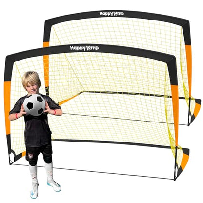 Happy Jump 7x5' & 5x3.6' Portable Soccer Goals for Kids Ages 6-14, Weatherproof Net and Steel Frame for Backyard Fun and Outdoor Training, Quick Setup and Sturdy for All Weather Conditions - style: 7x5 FT, 2 Set