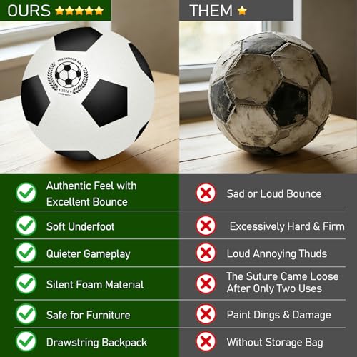 juman Silent Foam Soccer Ball (Size 5) – Airless Indoor Training Ball with Backpack, Lightweight Soft Durable Foam Ball for Quiet Dribbling Practice, Gift for Boys & Girls & Adults Soccer Fans