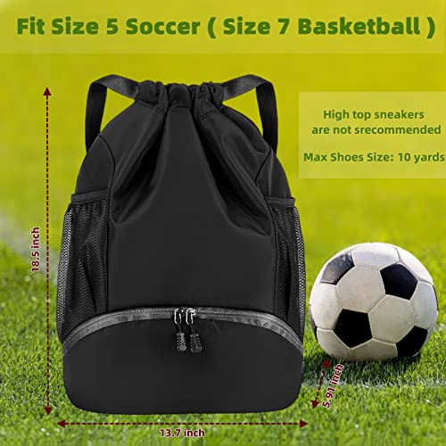 Soccer Bags, Waterproof Drawstring Gym Backpack for Baskestball Rugby Volleyball Yoga, Large Capacity Sports Bag - color: Black