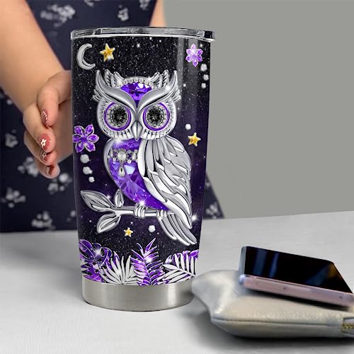 SANDJEST Owl Tumbler 20oz Jewelry Drawings Stainless Steel Insulated Tumblers Owl Gift for Women Girls Coffee Travel Mug Cup Owls Gifts for Birthday Christmas - color: Owl 1
