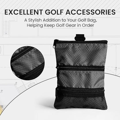 Amy Sport Golf Bag Accessories Valuables Pouch Bags Multi Pocket Zipper Hook with 10 Pcs Wood Golf Tees for Men Women - color: Black & Blue