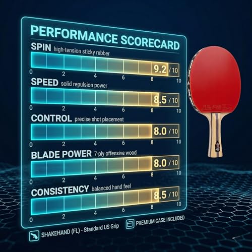 DHS Ping Pong Paddles with Fabric Paddle Cover Case，Sticky Rubber for Max Spin, 7-Ply Wood Table Tennis Racket, Tournament Ready