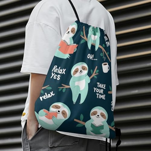 Travel Drawstring Backpack Theft Proof Cinch Sack Water Resistant Sackpack for Camping Hiking Outdoor Sports, Lazy Cute Sloths Bags - color: Picture (752)