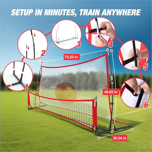 WARMOUNTS 2-in-1 Soccer Rebounder Net, 6x4.7ft Dual-Sided Soccer Trainer for Shooting & Passing Practice, Portable Soccer Kickback Net with Metal Stakes & Carry Bag for Kids/Adults