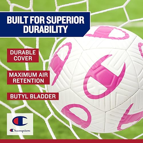 Champion Playmaker Logo Deflated Soccer Ball with Pump, Size 5 Soccer Ball, Durable Panels for Kids, Youth & Adults, Indoor/Outdoor Training Ball with Inflation Hand Pump