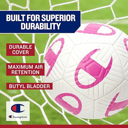 Champion Playmaker Logo Deflated Soccer Ball with Pump, Size 5 Soccer Ball, Durable Panels for Kids, Youth & Adults, Indoor/Outdoor Training Ball with Inflation Hand Pump