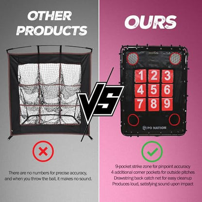 Baseball Pitching Net with Strike Zone Target for Training | Pitchers Practice Net for Baseball & Softball Throwing Net Rebounder - style: Red