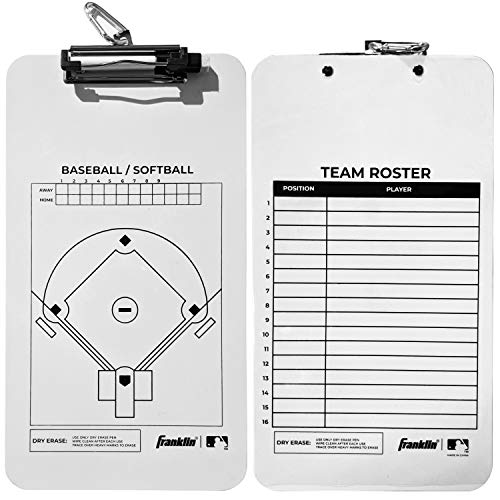 Franklin Sports MLB Baseball + Softball Clipboard - Coaches Dry Erase Whiteboard + Marker - Coaching Board for Lineup + Roster - Baseball + Softball Dry Erase Coaching Clipboard