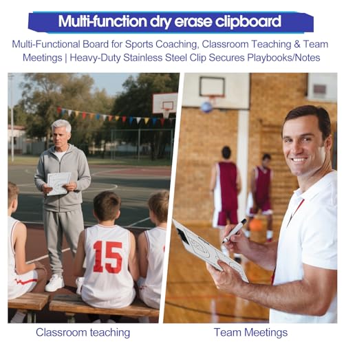 Double-Sided Basketball Coaching Clipboard & Dry Erase Whiteboard for Coaches | Built-in Marker Holder & Sturdy Pro Markers | Portable Durable Tactical Board for Court Training