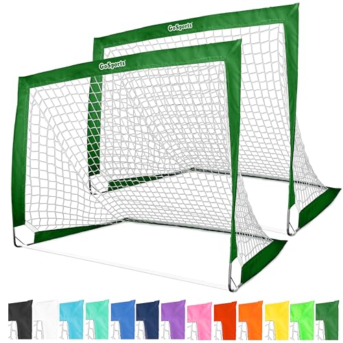 GoSports 4 x 3 ft Portable Soccer Goals for Kids - 13 Colors - Set of 2 Team Tone Pop Up Nets for Backyard - color: Dark Green