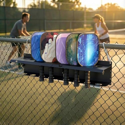 Pickleball Paddle Rack, Wall or Fence Mounted Organizer Holds 4/8/12 Paddles, Expandable Design for Indoor/Outdoor - size: 28inch