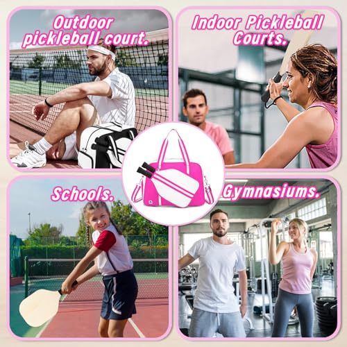 ROYALFAIR Pickleball Tote Bag for Women Men Large Capacity with Paddle Cover Pocket Internal Shoe Pocket and Adjustable Shoulder strap - color: Pink