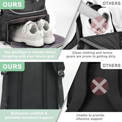 Arcoyard Tennis Bag Holds 2 Rackets, Professional Tennis Bags for Women, Tennis Backpack with Ventilated Shoe Compartment - color: Black
