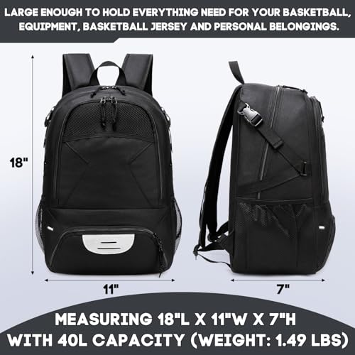 Basketball Bag Backpack, Large Capacity Sports Equipment Bags for Basketball, Soccer, and Volleyball. - color: black