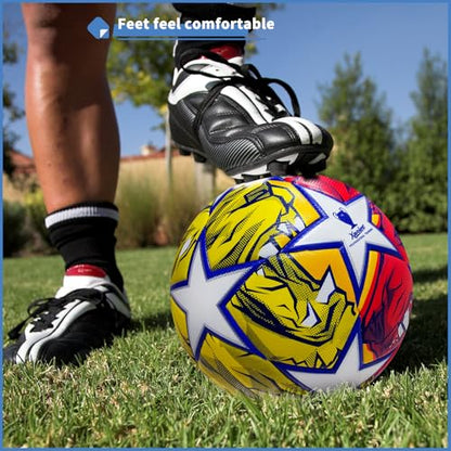 Professional Soccer Ball Size 5, Thermal Bonded Waterproof PU Match-Quality Training Ball with Pump - color: red and yellow, size: size 5
