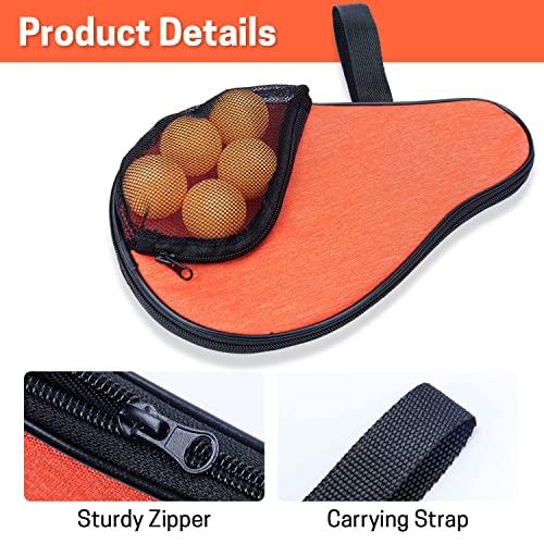 VISEMAN Table Tennis Racket Cover, Ping Pong Paddle Case, Portable Waterproof Table Tennis Bat Bag to Hold 2 Paddles 5 Balls - color: Orange