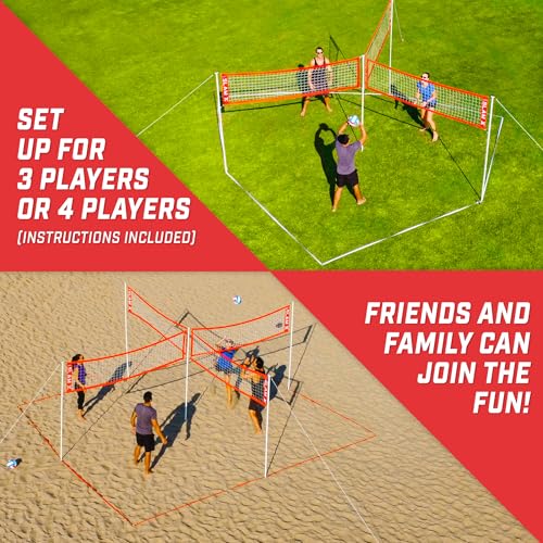 GoSports Slam X 4 Square Volleyball Game Set - 14 ft or 21 ft - Ultimate Backyard & Beach Game for All Skill Levels - color: 21 x 21 ft