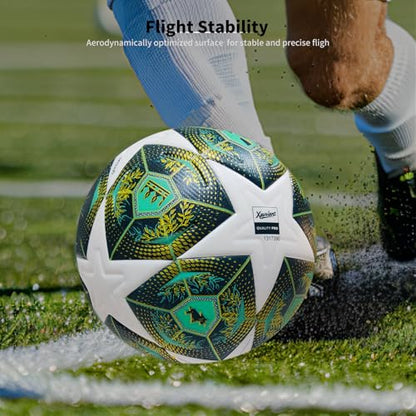 Professional Soccer Ball Size 5, Thermal Bonded Waterproof PU Match-Quality Training Ball with Pump - color: Green, size: size 5