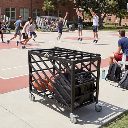 Rolling Exercise Ball Holder with Wheels Basketball Holder with Lockable Lid for Volleyball Gym Recess Soccer Playground
