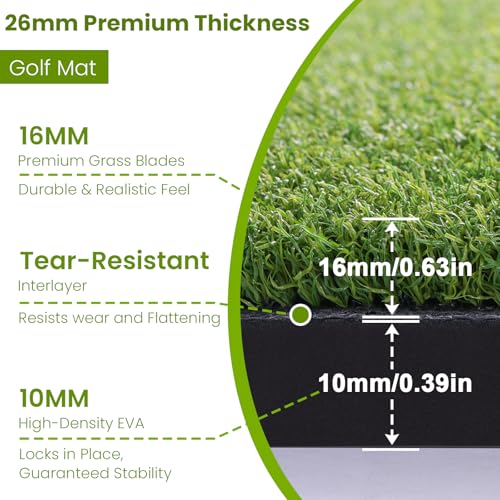 Golf Mat, 5x4ft/6x4ft Large Golf Hitting Mats for Practice Outdoor Indoor, 26mm Thick, High-Elasticity Artificial Turf Mat for Garage Simulator Chipping Driving Swinging Training, Gifts for Him Men - size: 5x4ft 26mm Large Sized