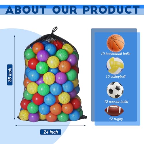 Sports Ball Bag Drawstring Mesh Bags Soccer Large Ball Net Bag Sports Equipment Storage Organizer for Balls Gym, Beach, Cloth, Swimming Gears - size: 24 x 36inch