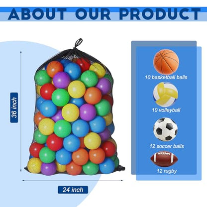 Sports Ball Bag Drawstring Mesh Bags Soccer Large Ball Net Bag Sports Equipment Storage Organizer for Balls Gym, Beach, Cloth, Swimming Gears - size: 24 x 36inch