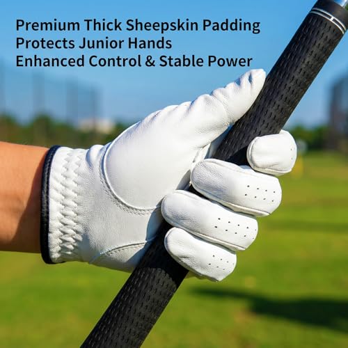 Braventure Kids Cabretta Leather Golf Glove – Breathable Washable Junior & Youth Glove for Boys Girls Age 5-13, Starter Set with 6 Tees, Divot Tool & Gift Box