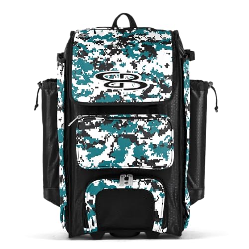 Boombah Catchers Superpack Hybrid Rolling Digital Camo Bat Bag - Multiple Colors - Wheeled & Backpack Version - color: Black/Teal