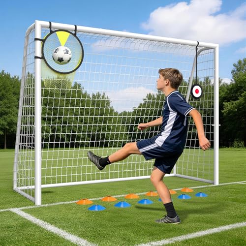 Soccer Goal for Backyard - 12×6/8×6/6×4 FT, Training and Tournament Size Metal Frame Soccer Net with Target Net, Shooting Target & 12 Training Cones for Kids Teens Adults Easy Assembly - size: 8x6 ft