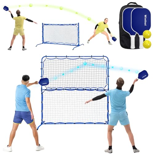 2PCS Pickleball Practice Rebounder Net Complete Set with Pro Pickleball Paddles and Balls